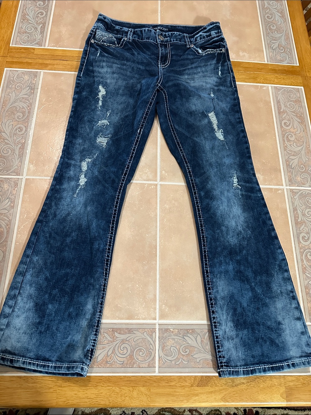 Maurices Acid Wash Distressed Flare Jeans